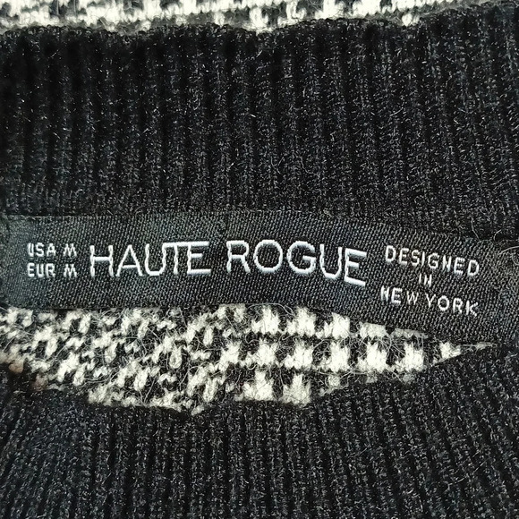 Haute Rogue front fringe western vibe houndstooth sweater mix print M - Picture 8 of 9